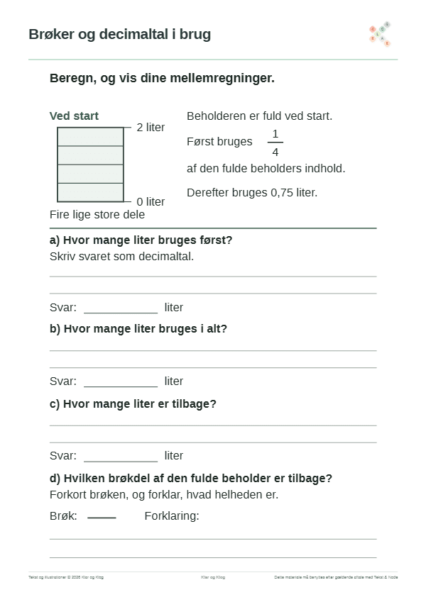 Forhåndsvisning af Brøker og decimaltal