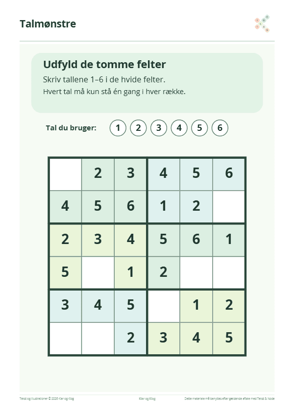 Preview of Sudoku med talmønstre