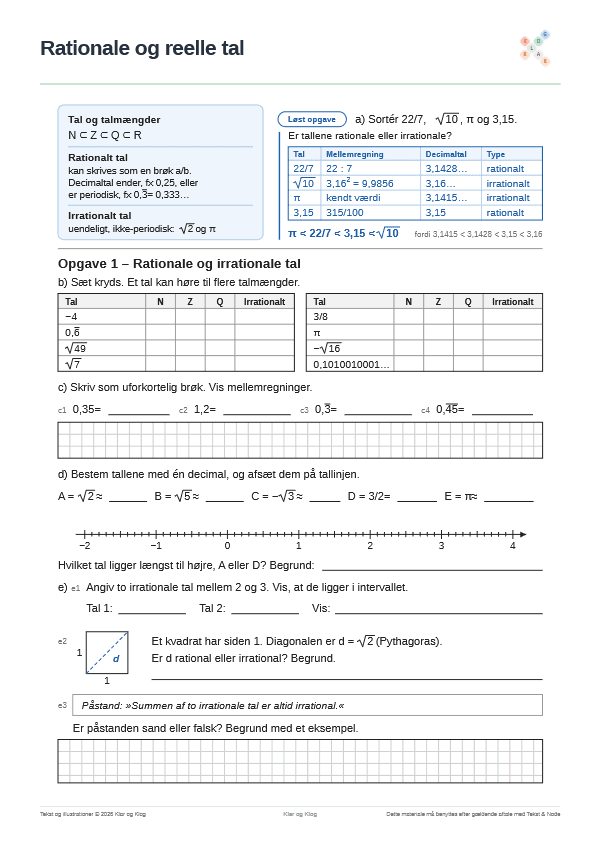 Preview of Rationale og irrationale tal