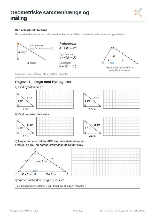 Forhåndsvisning af Retvinklede trekanter og Pythagoras
